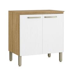 Imagem de Balcão de Cozinha Duplo Com Tampo 2 Portas 0,80m Madeirado/Branco Ametista Kit’s Paraná