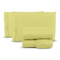 Imagem de Jogo de lençol queen 4 peças 100% algodão 400 fios amarelo - Casa Fern