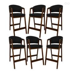 Imagem de Kit 6 Banquetas Alta para Cozinha Ravena em Madeira Maciça Pinhão Sint