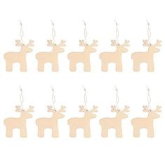 Imagem de 10 Peças Pingente de árvore de Natal Artesanato Faça você Mesmo Enfeites de Suspensão Decoração de Casa Alce 10 Cm de Madeira Selecionada de Esses Pingentes São Projetados para