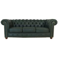 Imagem de Sofá 3 Lugares 235cm Chesterfield Pés Madeira Couro Verde