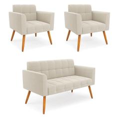 Imagem de Namoradeira E 2 Poltronas Pé Palito Castanho Elisa Bouclê Bege D03 - D`rossi