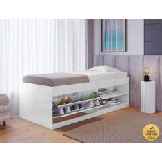 Imagem de Cama Solteiro com Sapateira e Nicho para Organização e Armazenamento P