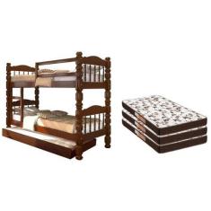 Imagem de Beliche Madeira Maciça Palmo Com Auxiliar 2 Colchões D20 - Digo.Casa