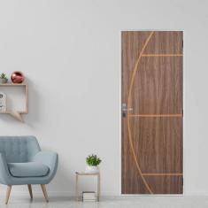 Imagem de Kit Porta de Madeira Decorada 215x85cm com Batente de Aço 06cm Gaúcha MGM Carvalho Quebec