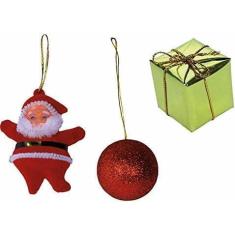 Imagem de Kit Enfeites De Natal Com 6 Peças - Bolas, Presentes E Papai Noel 5cm