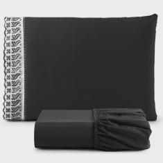 Imagem de Jogo de Lençol Lese Percal 180 Fios Solteiro 2 Peças Barato - Preto