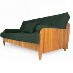 Imagem de Sofá Cama Paris Ripado Sarja Verde Militar Madeira Nobre - R9 Design F