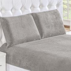 Imagem de Lençol Para Cama Queen Cinza 3 Peças Liso Com Elástico 1,98M X 1,58M X