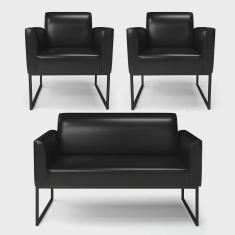 Imagem de Sofá Namoradeira com 2 Poltronas Base Industrial Preto Marisa Corano Preto D03 - D'Rossi