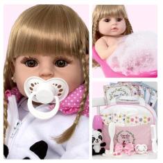 Imagem de Boneca Reborn Menina Recem Nascida Pandinha Loira Pode Banho - Cegonha