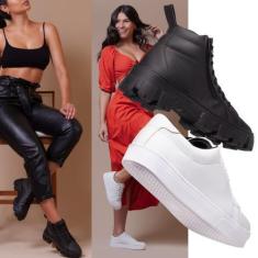 Imagem de Tênis Feminino Branco + Bota Preta Elegante Para Uma Combinação De Est
