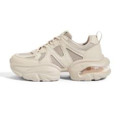 Imagem de LUCKY STEP Tênis feminino Air Cushion grosso moderno sola grossa anos 90 retrô Dad Rave casual confortável sapatos de caminhada, Bege, 38