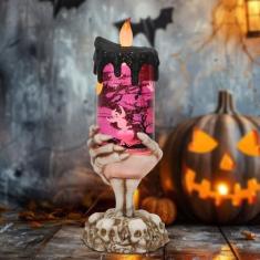 Imagem de Eldnacele Velas de globo de neve de Halloween, lâmpada iluminada, alimentada por USB, alimentada por bateria, assustadora, água giratória, tornado brilhante, velas sem chama, suporte de mão de