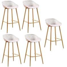 Imagem de Conjunto com 5 Banquetas Alta com Encosto e Apoio para Pés Clarice Nude