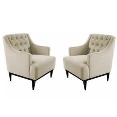 Imagem de Kit 02 Poltronas Decorativa Clássica Capitonê Suede Bege - DS Móveis