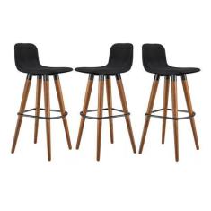 Imagem de Conjunto Banqueta Alta Tecido Linho Preto Detalhe em Aço Cor Preto par