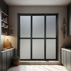 Imagem de Porta de Correr 3 Folhas Moveis Sequenciais 210 X 150 Elite com Fecho Automático Vidro Liso Preto