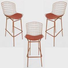 Imagem de Kit 3 Banquetas BERTÓIA cobre tubular - Poltronas do Sul