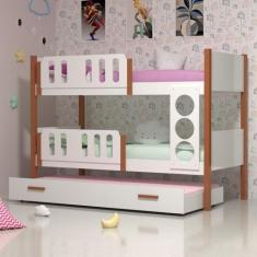 Imagem de Beliche Solteiro Ônix Com Cama Auxiliar - Branco Com Mel - Madeira Sto