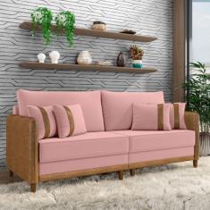 Imagem de Sofá Living Montecarlo 2 Lugares Bipartido 172cm Pés em Madeira Veludo/PU Rosê/Caramelo G33 - Gran Belo