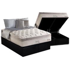 Imagem de Cama Box Baú Queen: Colchão Molas MasterPocket Ensacadas Anjos Impressione + Base crc Suede Black(158x198)