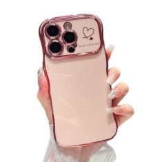 Imagem de ZTOFERA Capa para celular 16 Pro Max de 6,9 polegadas, linda capa ondulada encaracolada com estampa de coração de amor, borda banhada de luxo, proteção total para câmera, à prova de choque, capa de