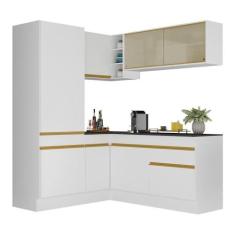 Imagem de Armário de Cozinha Completa de Canto com Rodapé Veneza Multimóveis V2088 Branco/dourado