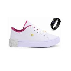 Imagem de Tenis Feminino Infantil Para Criança Menina Casual Mais Relogio Led -