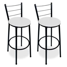 Imagem de Kit 2 Banquetas Alta Bistrô Aço Preto Assento Branco Laumar