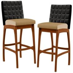 Imagem de Kit 02 Banquetas Altas Mila Preto Linho Bege Escuro