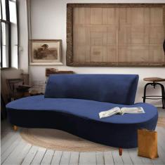 Imagem de Sofá Curvo Living Premium 3 Lugares Para Sala Quarto Escritório Corino Azul Marinho - Ahazzo Móveis