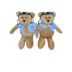 Imagem de Urso de pelúcia aviador  com azul 2 unidades com 29cm cada brinquedo d