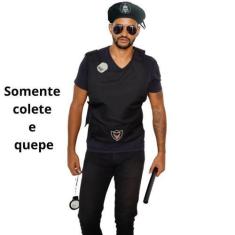 Imagem de Kit Policial Adulto Masculino Colete E Quepe Fantasia Policial Batalhã