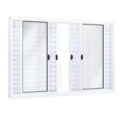 Imagem de Janela de Aço Veneziana de Correr 100x100cm 6 Folhas com Grade Mosaico Riobras Branco