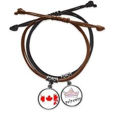 Imagem de DIYthinker Pulseira de couro com corrente de mão com bandeira e folha de bordo e pulseira de princesa