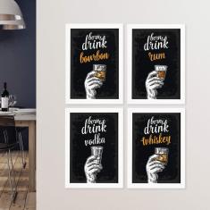 Imagem de Quadros Bebidas Born Drinks Moldura  33X43cm 4Un