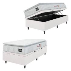 Imagem de Cama Box Baú Colchão Solteiro Espuma D45 Lazio Pillow Top 88x188x70cm Linho Branco Hellen Branco