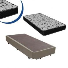 Imagem de Cama Box Solteiro Colchão Espuma D33 + Box Sintético Bege 44x88x188