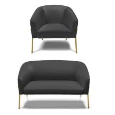 Imagem de Sofá Namoradeira E Poltrona Pé De Ferro Dourado Stella Corino D03 - D`rossi Cor Preto