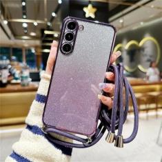 Imagem de Capa crossbody com glitter para Samsung Galaxy S10 S20 FE Note 20 Ultra 10 Plus Silicone macio TPU revestido capa traseira, roxo, para Samsung S10