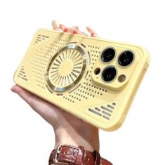 Imagem de Capa de telefone de dissipação de calor magnética para iphone 15 14 13 12 pro max doce cor respirável capa de resfriamento, amarelo, para iphone 13