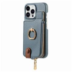 Imagem de Carteira de couro com zíper com porta-cartões capa de telefone para iPhone 13 12 Mini 15 14 11 Pro Max XS XR X 7 8 Plus Capa com suporte de anel, azul, para iPhone 15 Pro