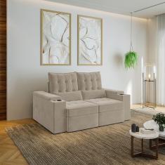 Imagem de Sofá Retrátil e Reclinável com Porta Copos e Usb 3 Lugares 180cm Embaúba Extra Cabecasa Madeiramadei Bege Fosco