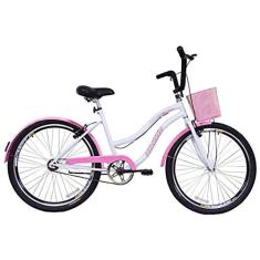 Imagem de Bicicleta Retrô Vintage Aro 26 Feminina Beach Rosa com Branco