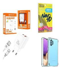 Imagem de Kit Carregador Turbo 20W + Capa Samsung A32 5G + Película 9D - Hrebos