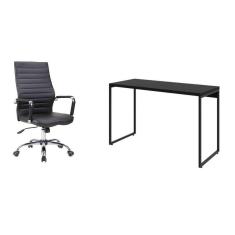 Imagem de conjunto de mesa studio 120 cm com cadeira de escritório diretor giratória cleaner preta