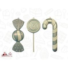 Imagem de Kit 3 Doces Enfeites de Natal de 25 cm - Decoração de Pendurar. - Bril