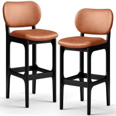 Imagem de Kit 02 Banquetas Alta Para Cozinha Madeira Fixa Betta L02 Preto Couríssimo Camel