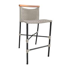 Imagem de Banqueta Anne em Corda Náutica Base em Alumínio Preta com Detalhe em Madeira Areia